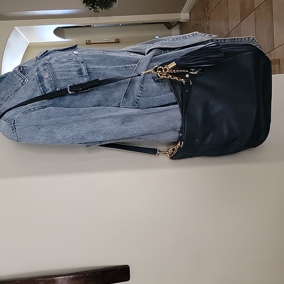 MICHAEL KORS Leather Large Megan Bag Navy Blue w/ Gold Tone Hardware NWOT - Picture 3 of 16